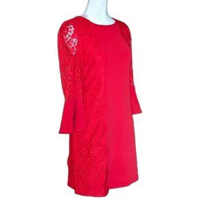 Kensie Bright Red Floral Lace Bell Sleeve Formal Party Midi Dress Size 6